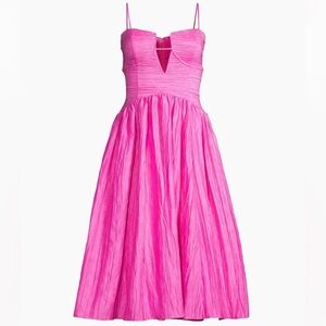 Liv Foster Crinkle Woven Aline Midi Dress Hot Pink Spaghetti Straps Prom 12 NWT